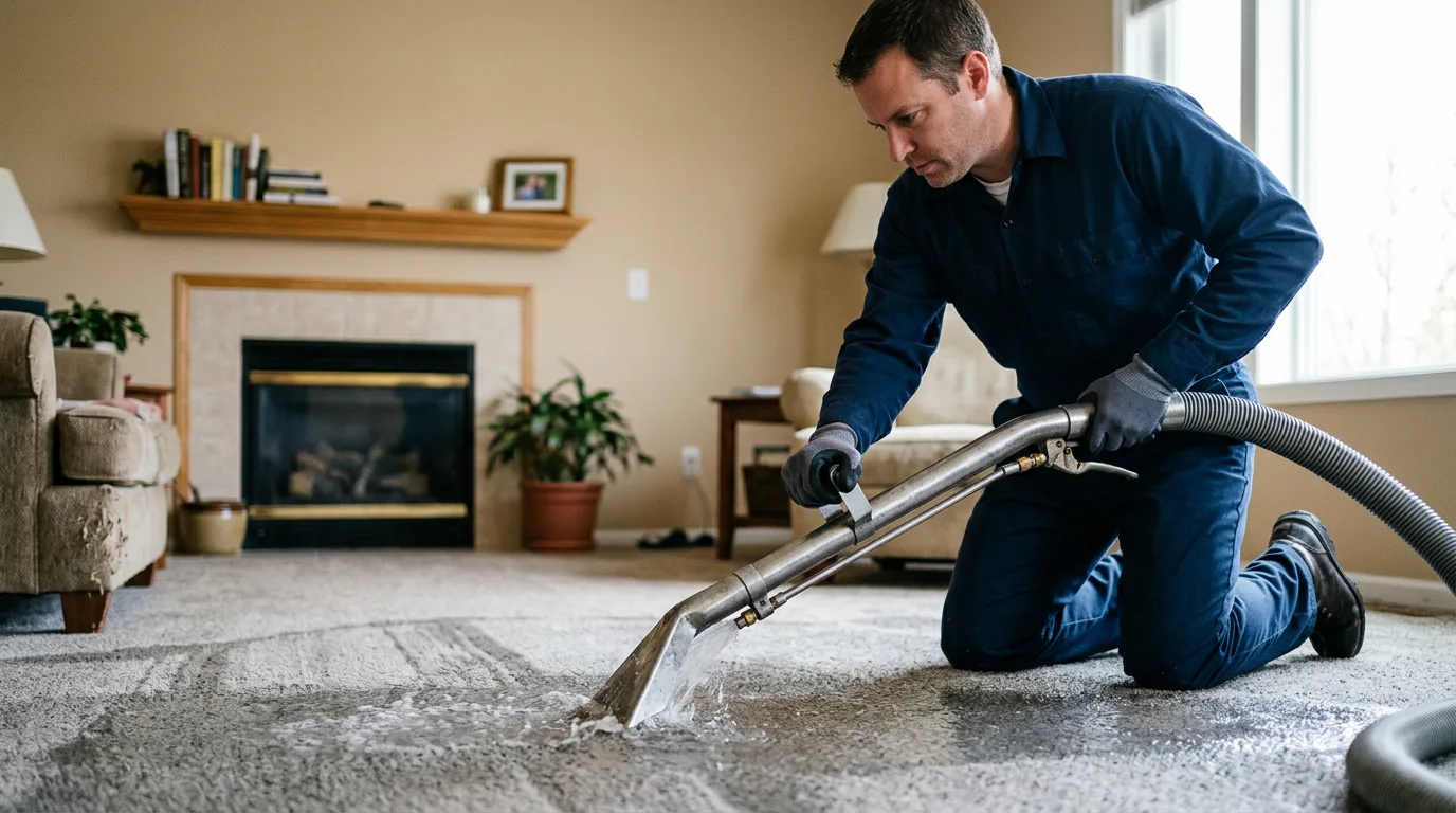 Water damage restoration technician working near Roy, UT